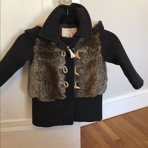 J Crew girls wool and fur coat
